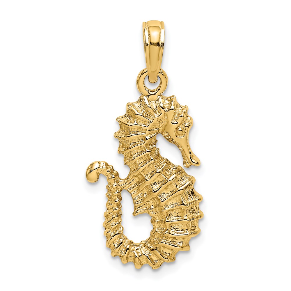 14k Yellow Gold Nautical Sea Life Textured Seahorse Necklace Charm Pendant